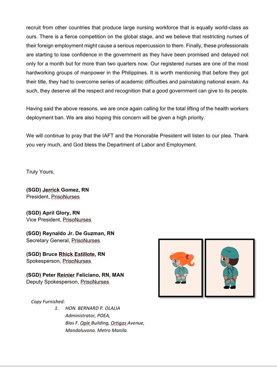 PrisoNurses Letter to Sec.<a href="/bebotbello/">Silvestre Bello III</a> and Admin Olalia re Total Lifting of Deployment Ban