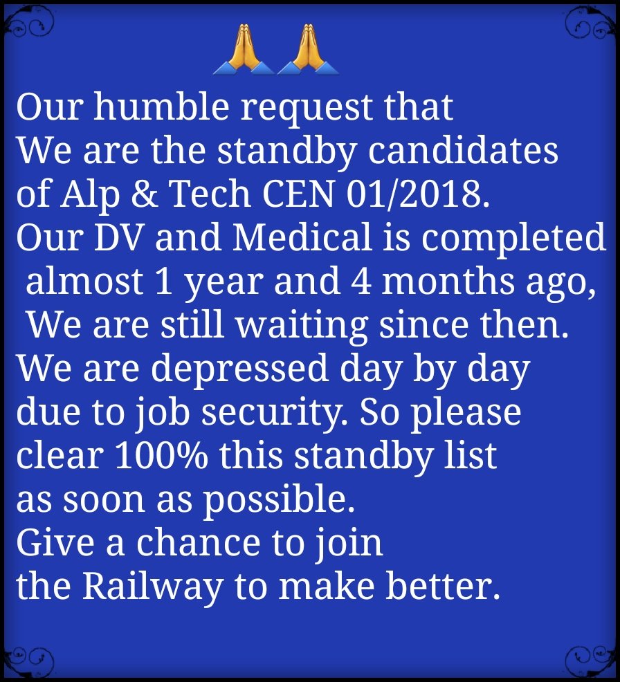 fopHjWkcr6SKw1s's tweet photo. #rrb_alp_tech_waitinglist_clear_kare
#rrb_alp_tech_waitinglist_clear_kare
@RailMinIndia 
@PMOIndia 
@PiyushGoyalOffc 
@ndtv 
@Zee24Ghanta 
@ABPNews 
@abpnewshindi 
@aajtak 
@republic 
Sir our life will be spoiled without this job. We want to join the Railway family. https://t.co/zg2wD1LO2k