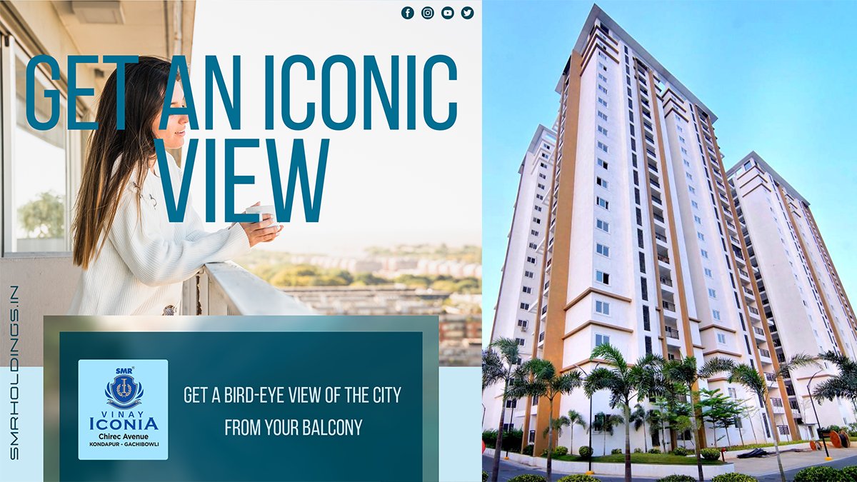 TheSMRHoldings's tweet photo. Get An Iconic View. Get a Bird-Eye View of the City From Your Balcony #SMRHoldings #SMRVinayIconia #TowerLogan #TowerHamilton #luxuryappartments #luxurygatedcommunity #AmenitiesCraftedForYou #IconicView #Balcony #Kondapur #Gachibowli https://t.co/0ypXtyBA6z