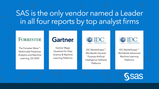 Discover why <a href="/sassoftware/">SAS Software</a> is the only vendor named a Leader in four reports focused on machine learning by top analyst firms. #machinelearning bit.ly/2J6PZBj