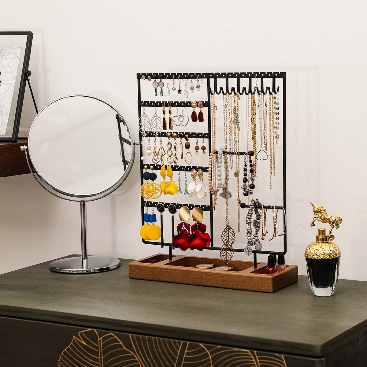 cosrack's tweet photo. X-cosrack Earring Holder,5-Tier Ear Stud Holder with Wooden Tray,Jewelry Organizer Holder for Earrings Necklaces Bracelets Watches and Rings,Earring Display Stand with 132 Holes,Black :) Welcome to try and test this new arrival. https://t.co/hQ3gDviSji