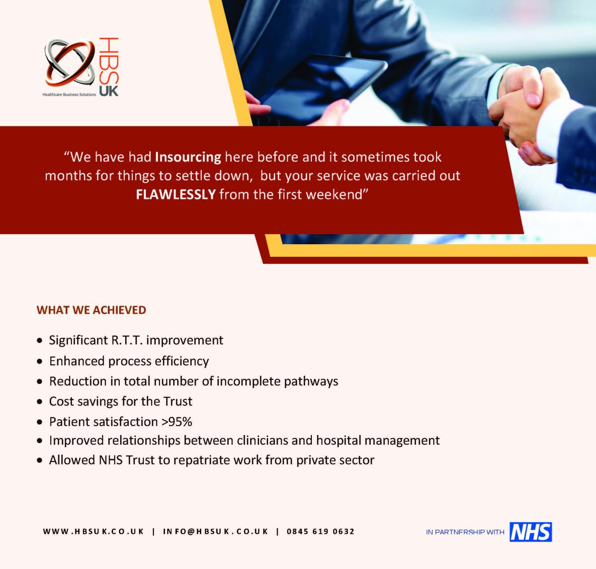 HBS__UK's tweet photo. ✅Would you like the same outcomes for your Trust?
🔖Read below to find out what we achieved within only 6 weeks for one of our clients in the North-West region.

#nhsinsourcing #covidsupport #rtt #endthewait #nhssupport #additionalcapacity #nhsframework #nhssuppliers @NHSuk https://t.co/PTk05kQG73