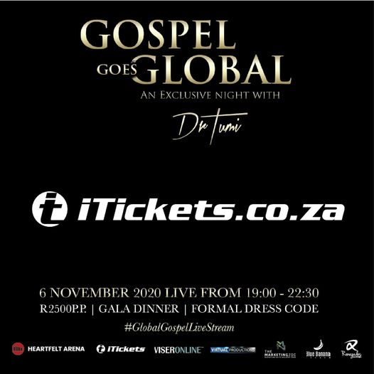 goes_global's tweet photo. Gospel Goes Global with @DrTumisang 
Where can you buy tickets?

You can buy tickets at iTickets SA, at R2 500 per ticket which includes a Gala dinner with VIP access. That’s not all, live streaming tickets are also available at R150.00 per ticket!

https://t.co/W246c03w9W https://t.co/He8znwSEWD