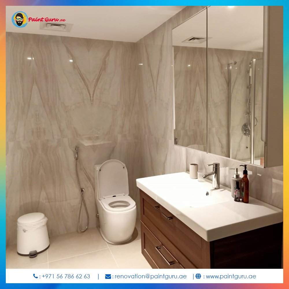 When people think about #remodelling their homes, #bathroom is often the first place they look. Check out our recent #Bathroomrenovation work that we completed in #Damac Park towers. Here we did Tiling, bathtub repainting, vanity, mirror, ceiling, Toilet and shower mixture.