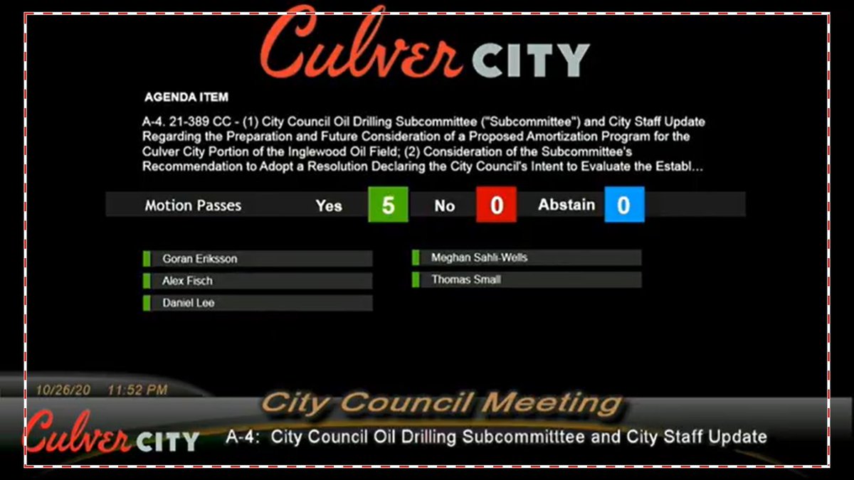 Victory!!🎉 #CulverCity council voted tonight unanimously (5-0) in favor of the recommendation to develop a plan to end oil drilling, properly cap and remediate the site and provide a just transition for workers in the next 5 years!
#DontDrillCulverCity #NoDrillingWhereWereLiving