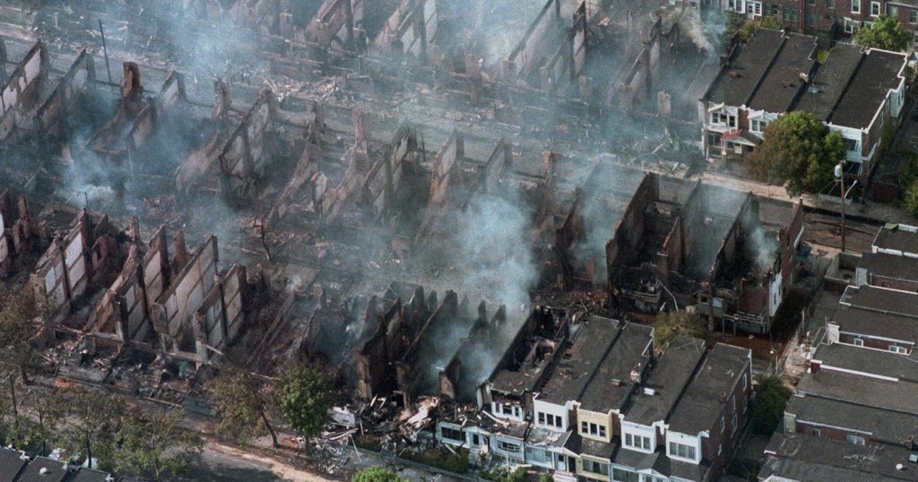 safecampdore's tweet image. In 1985, the city of Philadelphia dropped a bomb in a Black neighborhood. Killing 11, including 5 children and leaving 250 people homeless. 27 year old Walter Wallace Jr was killed by the same police Monday. Black rage doesn’t happen spontaneously. It’s been here. #phillyprotests