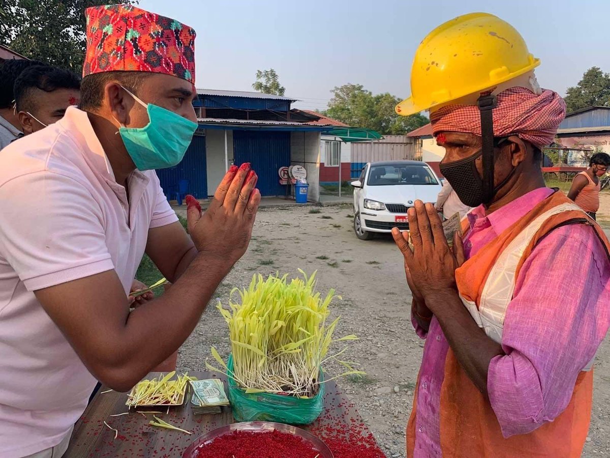 RONBupdates's tweet photo. Sitaram Kattel "Dhurmus" celebrated Dashain Tika with the staffs and workers of his dream project, Lord Buddha Int'l Cricket Stadium. ❤️

Pics. Suresh Timalsina https://t.co/N9DjEivi8Y