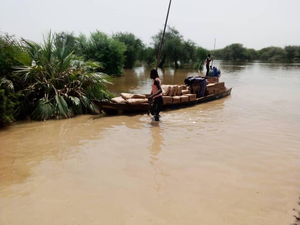 In a bid to ensure that no beneficiary is left out of the @WFP_Nigeria monthly food and nutrition assistance to targeted vulnerable individuals, our nutrition team in #Bade, #Yobe are defying odds and challenges of inaccessibility to reach out to communities cut off by flood