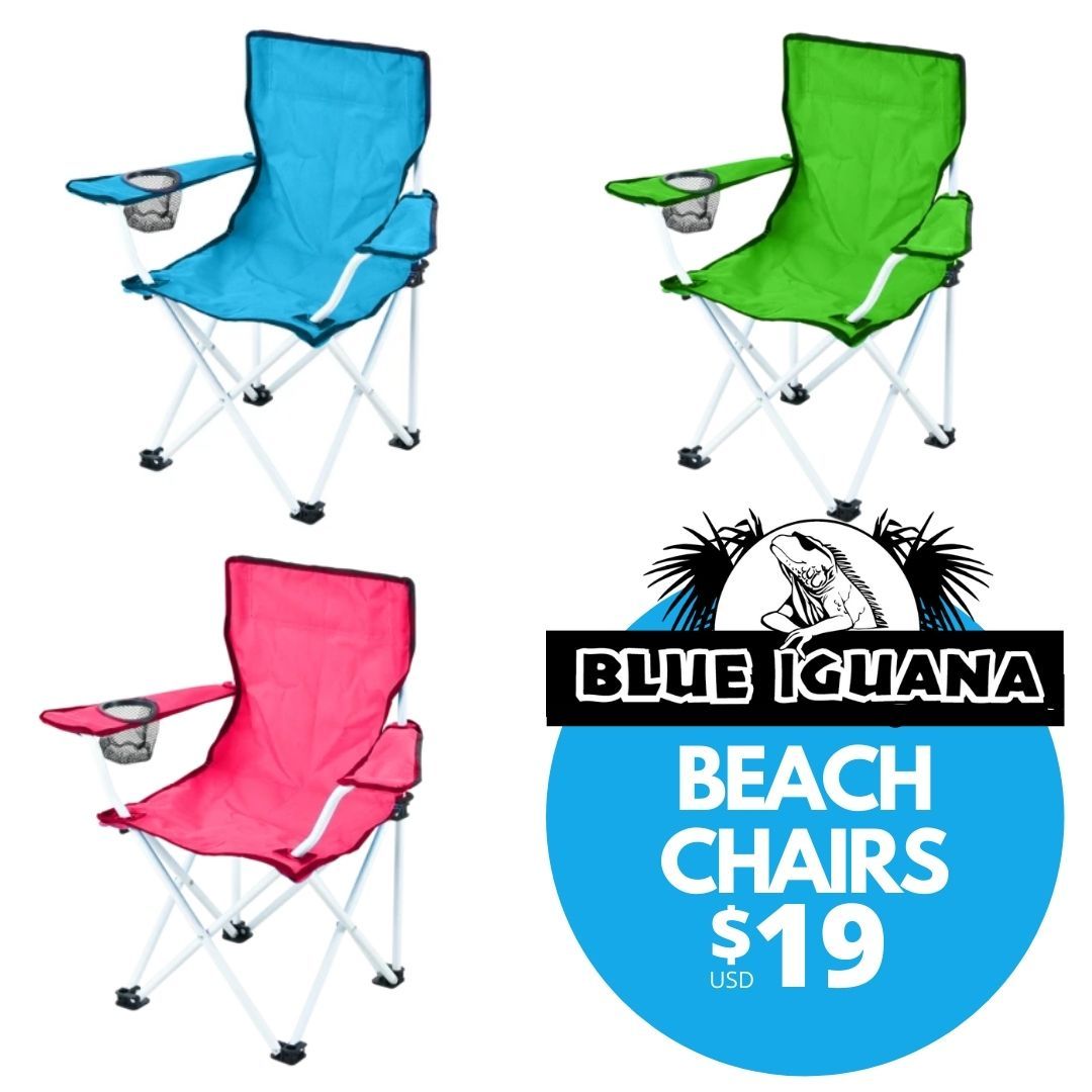 BlueIguana2Blue's tweet photo. These umbrella chairs fold up easily and come with a carry case. They conveniently have a built-in cupholder in the armrest and are made of a strong steel frame. Only US$19 at Blue Iguana. https://t.co/VkZvevwWMc