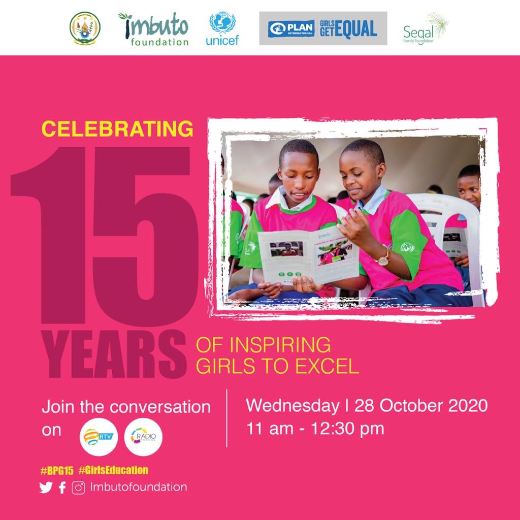 15 years later, what progress have we made? What challenges are we yet to address that hinder #GirlsEducation? Join the conversation on @RwandaTV & @Radiorwanda_RBA and share your thoughts using #GirlsEducation or #BPG15, this Wednesday, 28 October 2020 from 11am.