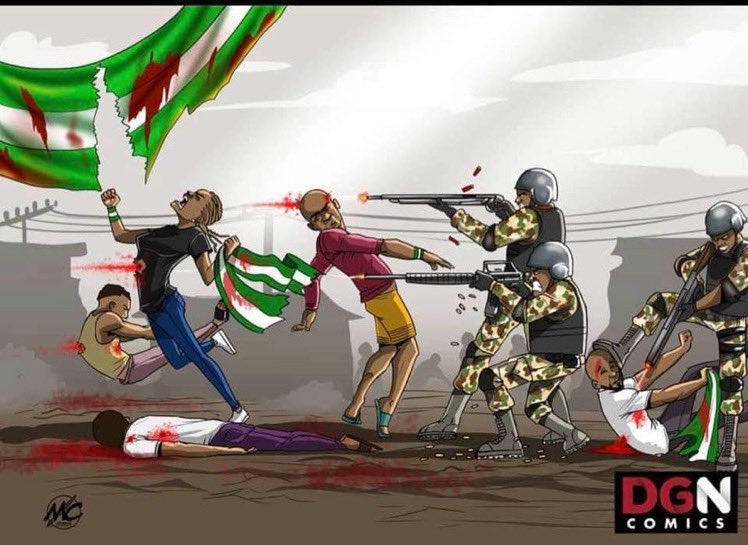 Ola_Tunjhi's tweet photo. 20-10-20 The Nigerian Government stained the white part of the flag with blood of innocent citizens who were peacefully protesting for an end to PoliceBrutality and Bad GOVERNANCE!
Till now the clowns we elected to govern us are still trying hard to deny the undeniable, https://t.co/L7nbRmCuda