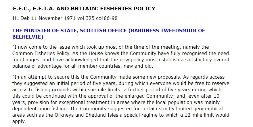 30. By November the EEC were offering a 12 mile limit for 5 years with an addition 5 subject to agreement. A 12 mile limit for the Shetland Isles and the Orkneys, and exceptional treatment for other dependent areas even after the 10 years.