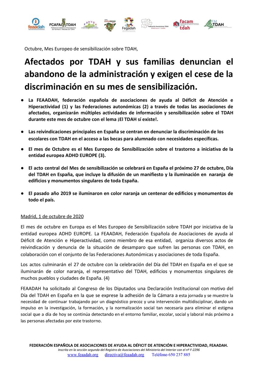 feaadah's tweet photo. AYÚDANOS a visibilizar el TDAH 🧡 es sencillo:
1️⃣ Descarga el cartel
2️⃣ hazte una foto con él
3️⃣ publica la foto en tus redes sociales con los hashtag #27OTDAH #becasTDAH

¿Nos podéis dedicar 1 minuto, podéis dar voz a nuestro colectivo? https://t.co/aiK7VjtQLf