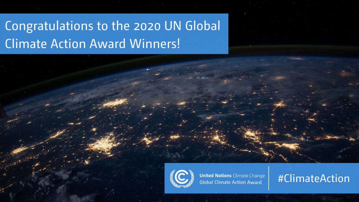 UNFCCC's tweet photo. 📢NEWS: Today, we are very happy to announce the amazing 13 winners of our 2020 UN Global Climate Action Awards edition! 🏆

Congratulations to each of these exciting climate solutions – learn about them here: 
https://t.co/U8Zix45tYR 
@Momentum_UNFCCC https://t.co/CvhSgaLzpZ