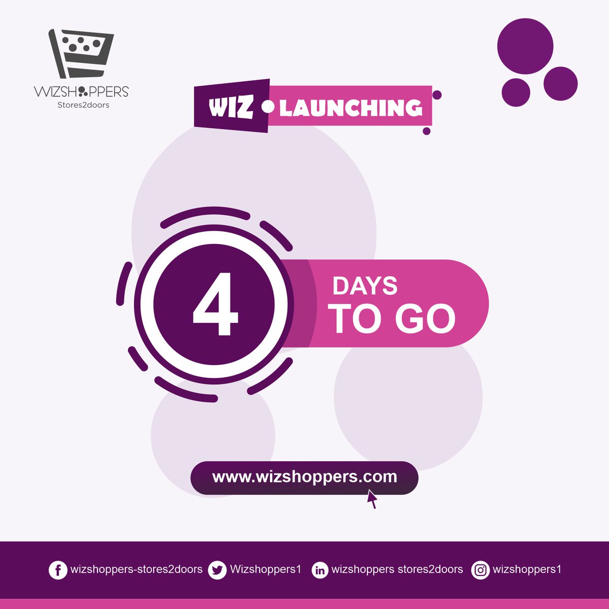 4 DAYS LEFT TO GO
ARE YOU READY FOR WIZSHOPPERS LAUNCHING?
.
.
.
.
.
.
.
.
.
.
#wizdomkey #wizshoppers #wizbizhub #onlineshopping #online #sales #sale #groceryshopping #businessowner #business #branding #brand #promote #ecommerce https://t.co/0eRag4dTHq