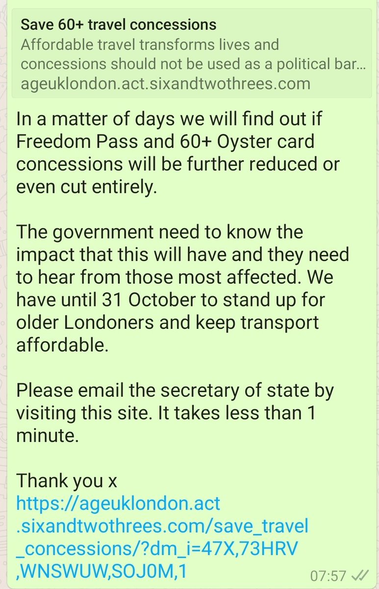 Vibrance4Life's tweet photo. Over 60s freedom pass. Sign the petition and RT please 🙏🏼 

#freedompass #kbf #over60 #freedomofmovement #freedomoftravel
ttps://ageuklondon.act.sixandtwothrees.com/save_travel_concessions/?dm_i=47X,73HRV,WNSWUW,SOJ0M,1 https://t.co/OyXb7kYEgQ