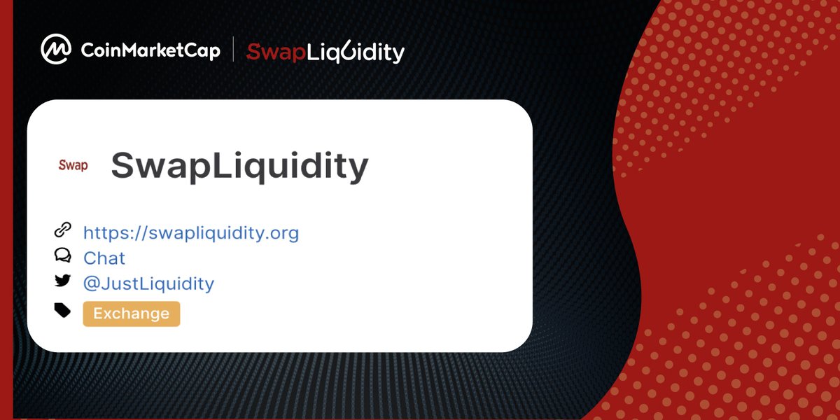📈..The @SwapLiquidity DEX on the #BinanceSmartChain is now available as untracked Listing on <a href="/CoinMarketCap/">CoinMarketCap</a>! 

If you are bored from slow transactions and high fees, then use our JustLiquidity Bridge to join the #BinanceSmartChain and our DEX! 

<a href="/cz_binance/">CZ 🔶 BNB</a> <a href="/binance/">Binance</a>