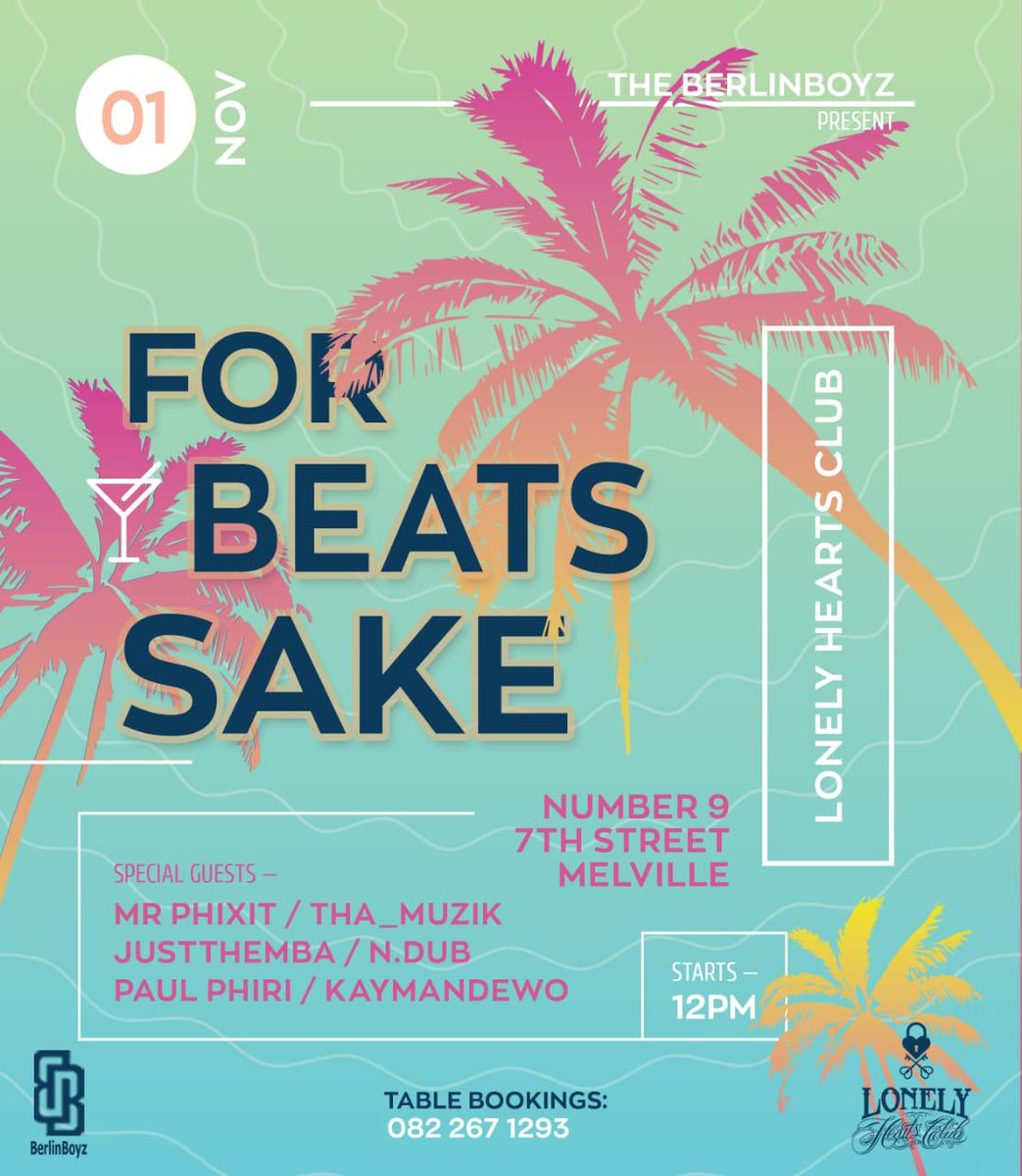 LonelyMelville's tweet photo. #LonelyWeekends We got you this whole weekend ๐๐พ
๐๐พSaturday, 31 October:
#GYSVinylSessions
๐๐พSunday, 1 November:
#ForBeatsSake
Book your tables with us. Call 082 267 1293.
#LonelyHeartsClubMelville
#LonelyTogether https://t.co/o57oqoLhfV