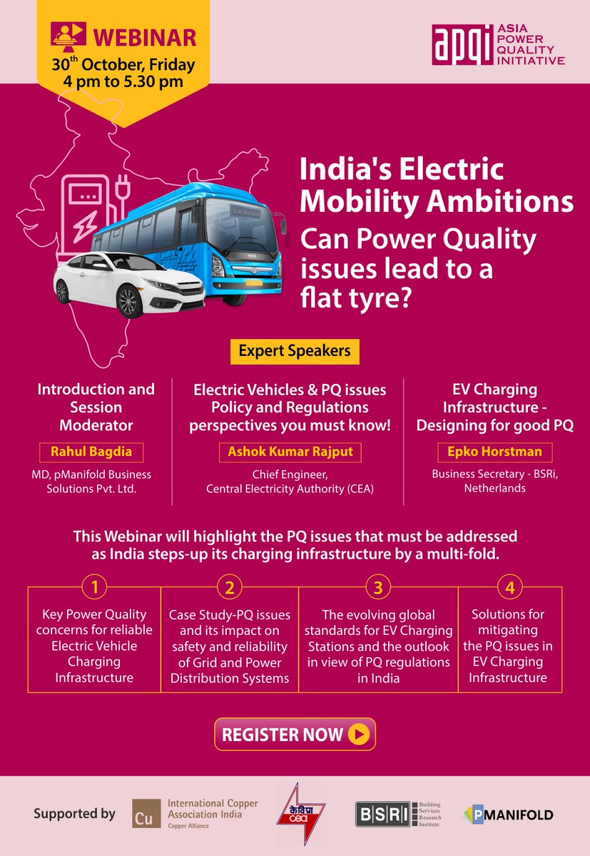 ApqiInfo's tweet photo. Webinar | India's Electric Mobility Ambitions - Can Power Quality issues lead to a flat tyre?

Friday, Oct 30, 2020,| 16:00 hrs to 17:30 hrs India Time

Register: https://t.co/V3Nxjs220W
PQ issues to address as India steps-up its charging infrastructure by a multi-fold. https://t.co/Ce8IybakM8