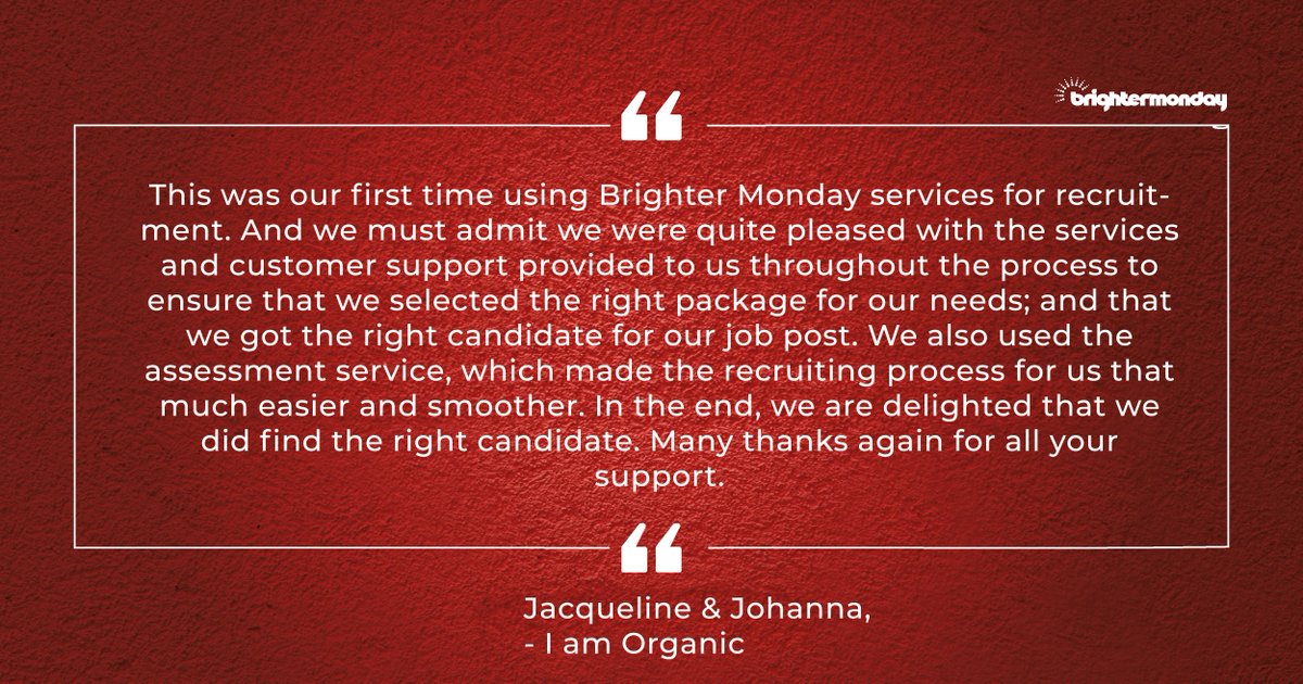 Jacqueline and Johanna from I Am Organic was impressed with BrighterMonday #Tanzania's services. This is what they had to say. Find your right candidates today, click: bit.ly/3ah5Ohr