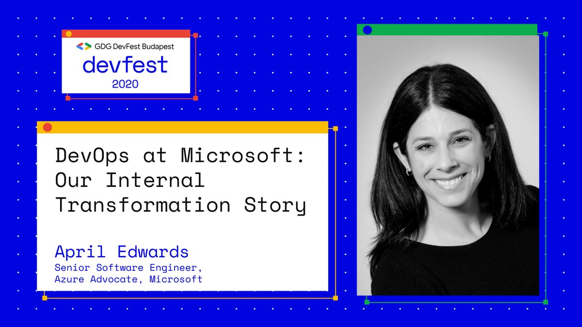 GDGBud's tweet photo. Join us for #DevFestBudapest on 5th November!
Listen to #Azure Advocate @TheAprilEdwards about #DevOps at #Microsoft
Hear how MS embarked on their own DevOps journey reducing a 3yr release cycle down to 3 weeks.
https://t.co/HZISQ2pWhX #GDG #DevFest2020
@googledevs @gdg @Azure https://t.co/Xt1ZQZABOY