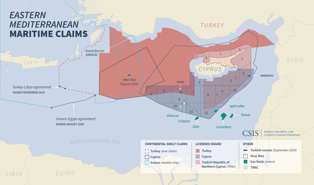 It is getting harder and harder to draw a map of the East Med and the competing maritime claims therein. I wanted to write a quick thread explaining some of the choices we made in our latest map.