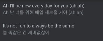 to not let yourself change, to not sometimes get out of your comfort zone. Only in this way, the love between us and Jimin can be spontaneous, natural and strong."I'll be new every day for you" ~ the determining tone. Jimin is using casual language through the entire song ++