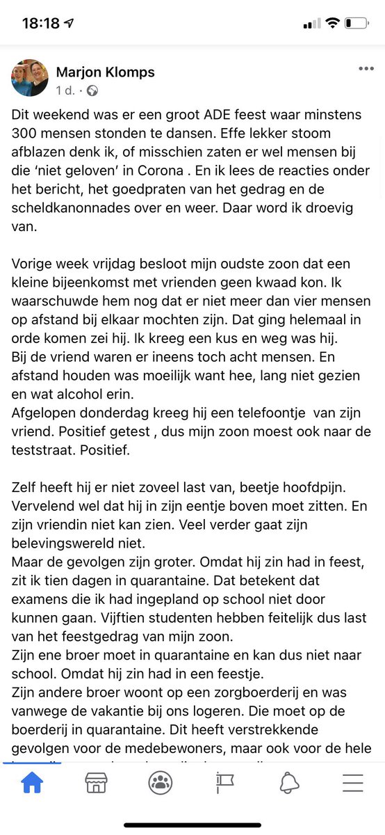 _MRS's tweet photo. Moeder vertelt wat het anno 2020 betekent dat haar zoon een feestje had met 7 anderen. Zo’n 400 mensen voelen de gevolgen. And so on and so on... https://t.co/TS2inj6P95