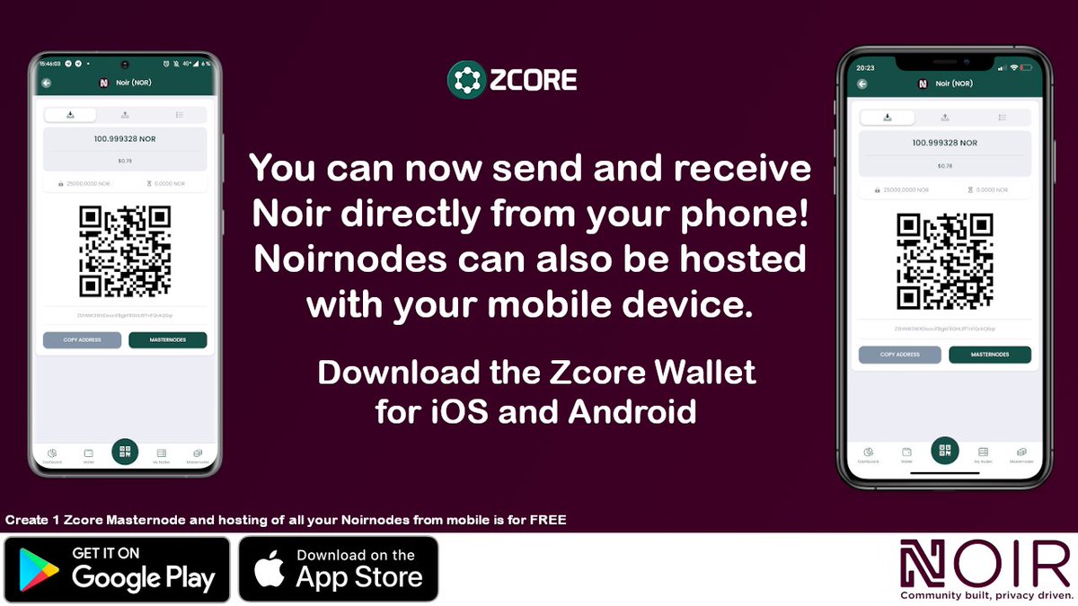 We are happy to announce that Zcore Wallet now supports Noir! On top of sending and receiving NOR in the Zcore Wallet, now you can also host your Noirnode directly from your phone. The App is available for iOS and Android.
zcore.app/NOR
 
$nor #btc #privacy #privacycoin