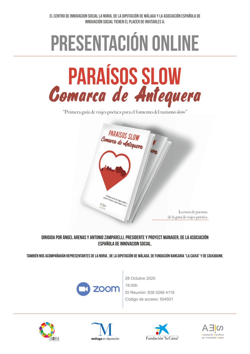 Buenos días! Ha llegado el momento! Será online y por eso podrá asistir mucha más gente :) Mañana presentamos un libro de amor! Una antología escrita por más de 50 personas que aman su tierra! La comarca de Antequera. Gracias <a href="/lanoria_mlg/">La Noria</a> y <a href="/FundlaCaixa/">Fundación ”la Caixa”</a> por hacerlo posible!