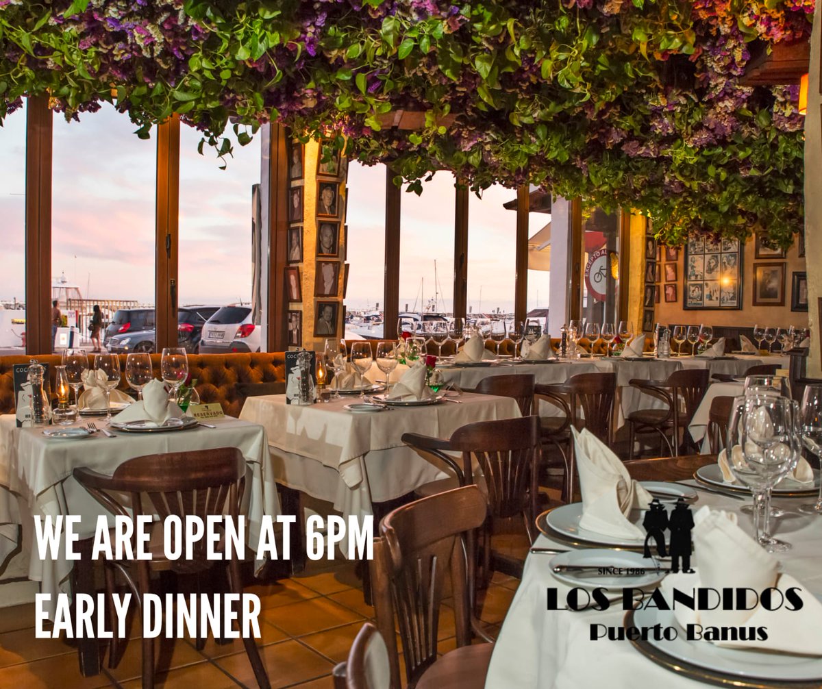 Bandidosbanus's tweet photo. We are open at 6 p.m.!
Enjoy your early dinner with us. Don't forget Take Away service is available.
Reservations 952 81 59 15

#earlybird #earlydinner #takeaway 
#tripadvisor #social #awards #value #effort #esfuerzo #puertobanus #marbella #costadelsol #gastronomy #gastronomia https://t.co/ndG60DUtjv