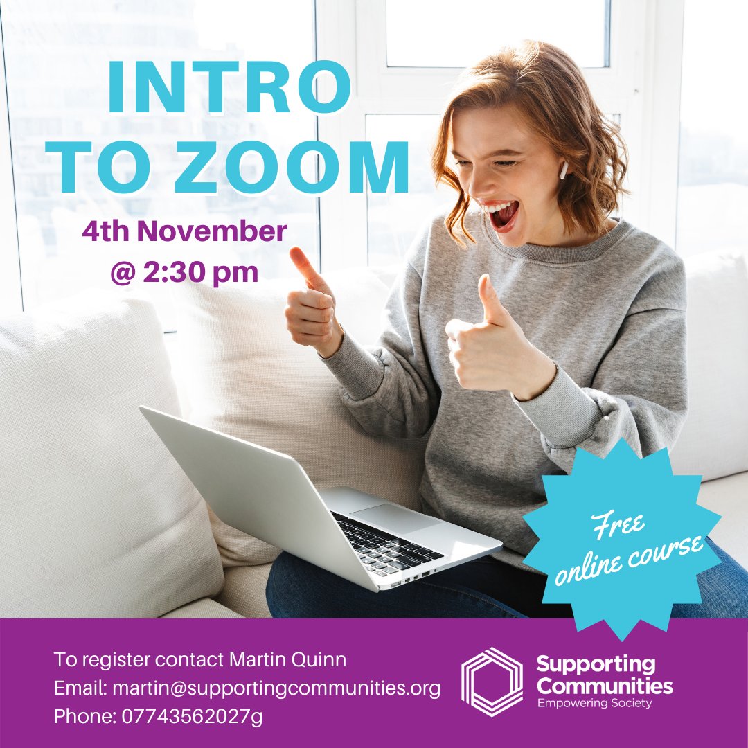 SuppCommunities's tweet photo. If you missed out during our #GetOnlineWeek sessions, there are two more chances coming up to do "Intro to Zoom" with @Martin_SuppCom on Nov 4th and Nov 18th. 

Get in touch to save your place! More info: https://t.co/yTTolMXWtL https://t.co/4f8481Eb0g