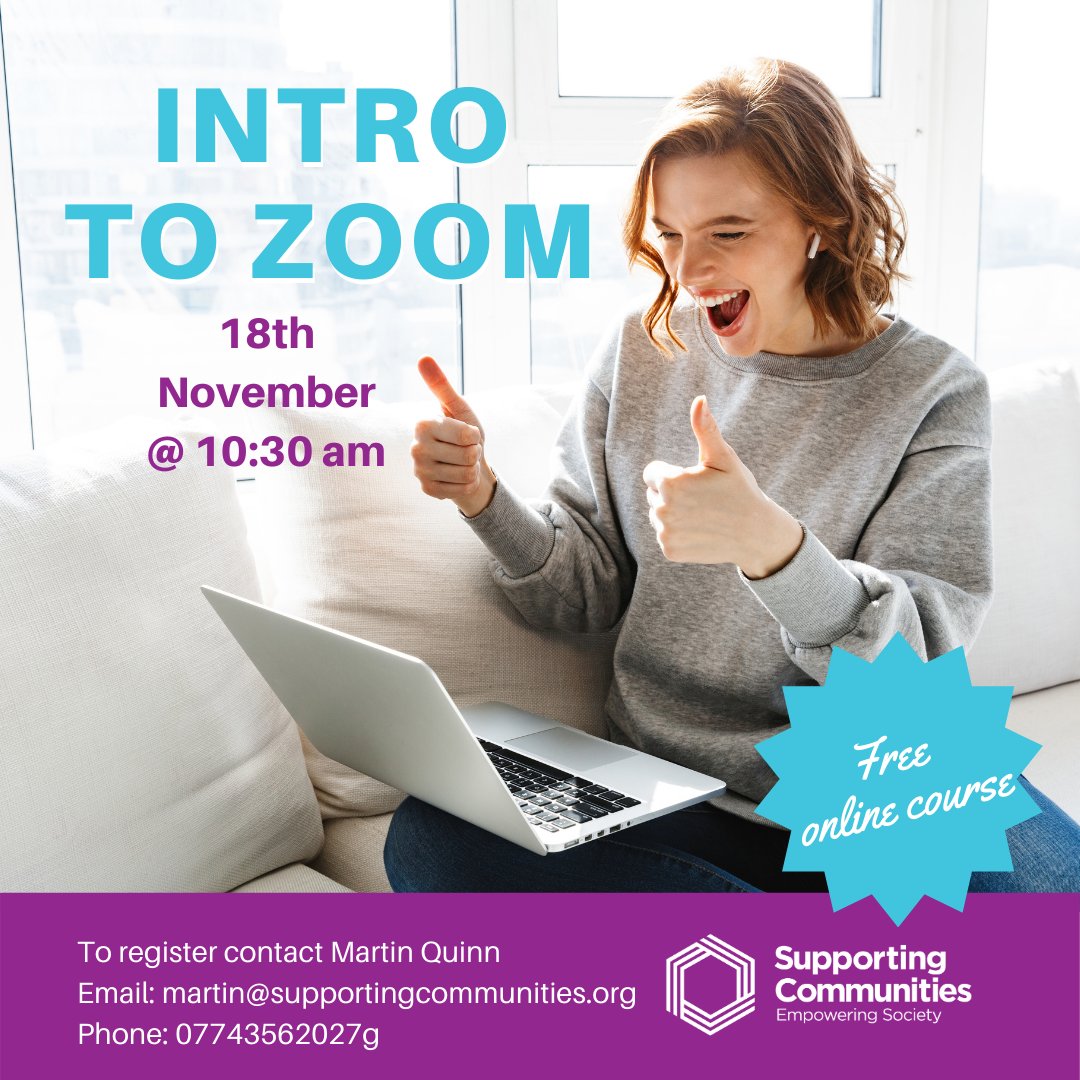 SuppCommunities's tweet photo. If you missed out during our #GetOnlineWeek sessions, there are two more chances coming up to do "Intro to Zoom" with @Martin_SuppCom on Nov 4th and Nov 18th. 

Get in touch to save your place! More info: https://t.co/yTTolMXWtL https://t.co/4f8481Eb0g