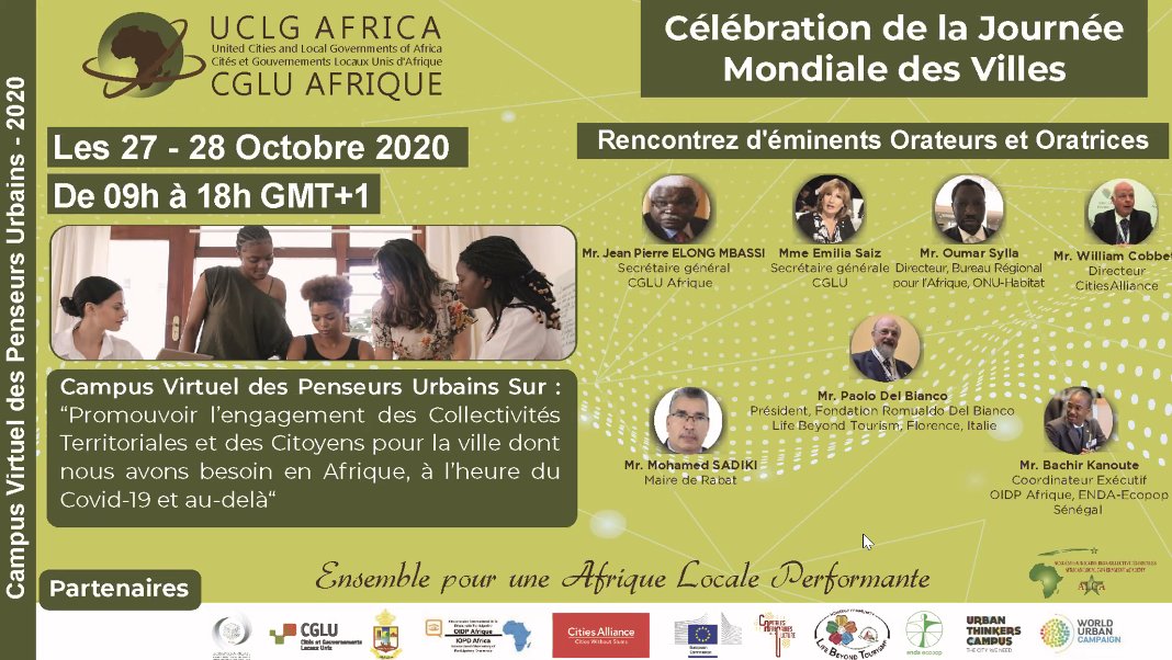 uclg_org's tweet photo. NOW🔴Join us tomorrow to celebrate the #WordCitiesDay with @UCLGAfrica!

✨Don't miss the Virtual Campus of Urban Thinkers  👇🏽 "Promoting the engagement of Local Government and Citizens for the City We Need in Africa, in the time of Covid-19 &amp; beyond"‼️
📽️https://t.co/7eiaew7XCF https://t.co/9i5K8UyEgu