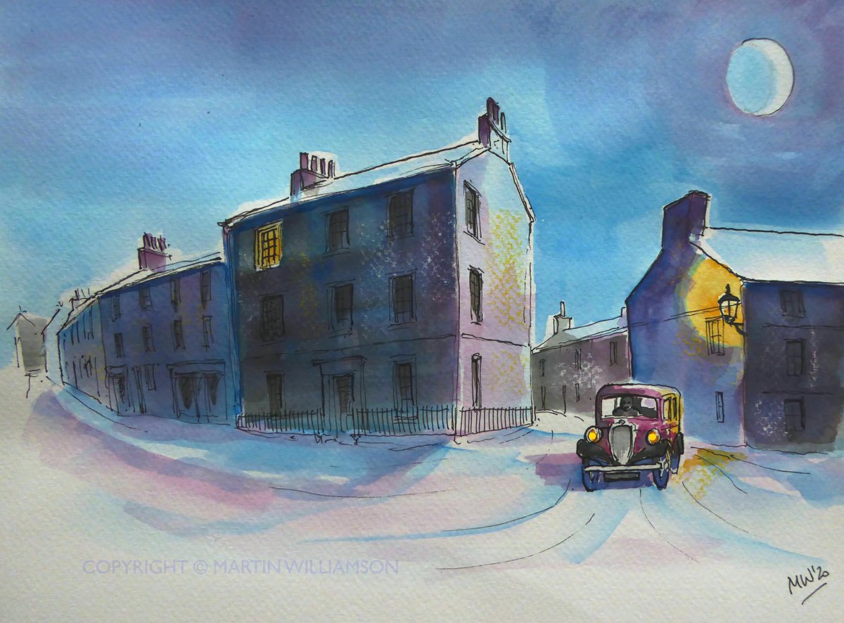 cobbybrook's tweet photo. 'Night Call'
The scene is based on Skeldale House (@SkeldaleAskrigg) in Askrigg. Our little car sets off into a winter's night whilst the light in an upstairs window suggests an anxious wait for its return...
Pen, ink and watercolour wash. #allcreaturesgreatandsmall #cobbybrook https://t.co/hWqVIrAELW