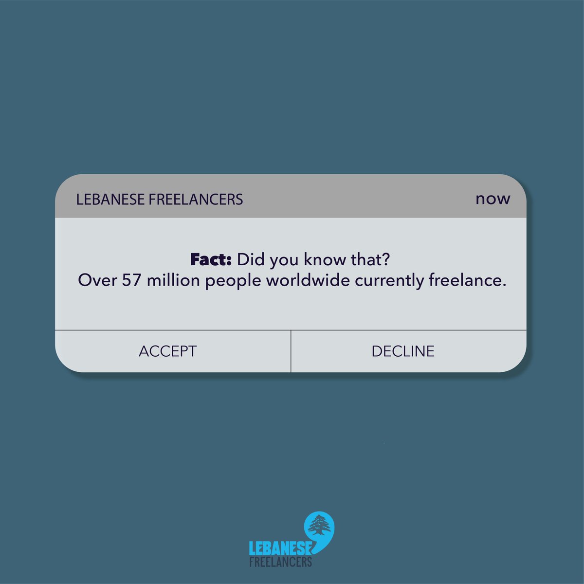 LebFreelancers's tweet photo. A fact:

#lebanesefreelancers #freelance #freelancers #worldwide #stats #onlinejobs #fact https://t.co/m1D0zqCp7B