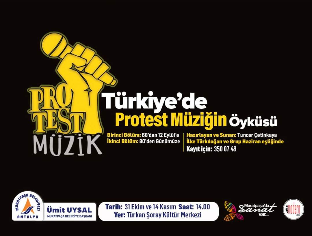 Muratpaşa Belediyesi ve Modern Zamanlar Sanat Derneği Sunar: Bu cumartesi saat 14.00'te özel bir etkinliğe davetlisiniz. Pîr Sultan'dan Dadaloğlu'na, Barış Manço'dan Cem Karaca'ya, Ruhi Su'dan Livaneli'ye müziğimizde bir dönemin öyküsü. Ücretsizdir, Kayıt için Tlf: 0242 350 0748 https://t.co/vYUCqX6WIN