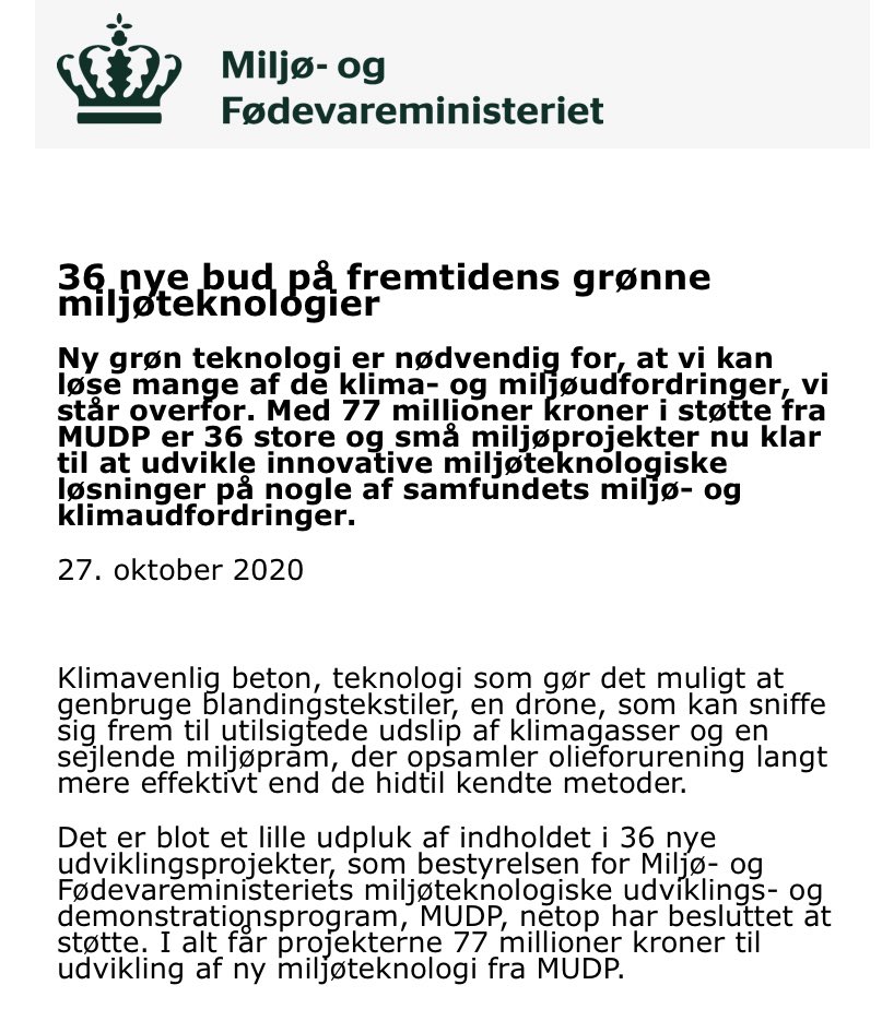 KKlitgaard's tweet photo. Mere end 130 ansøgere til #MUDP søger for næsten 280 mio. kr. Der er god grund til at hæve bevillingen fra 100 til 250 mio. kr. #teknologi skal løse dagens og morgendagens miljø- og klimaudfordringer - verden har brug for #ecoinnovation @AneHalsboe @LeaWermelin @Ammitzboell_K https://t.co/aWfwBqsRUV