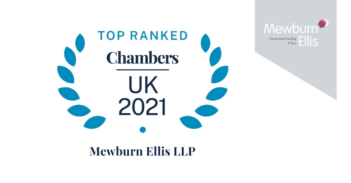 We are pleased to report that Mewburn Ellis has been ranked Band 1 in <a href="/ChambersGuides/">Chambers and Partners</a> 2020 legal guide for Patent &amp; Trade Mark Attorneys UK.

hubs.la/H0yJ7SS0

#ChambersAndPartners #Chambers2020 #Patents #TradeMarks