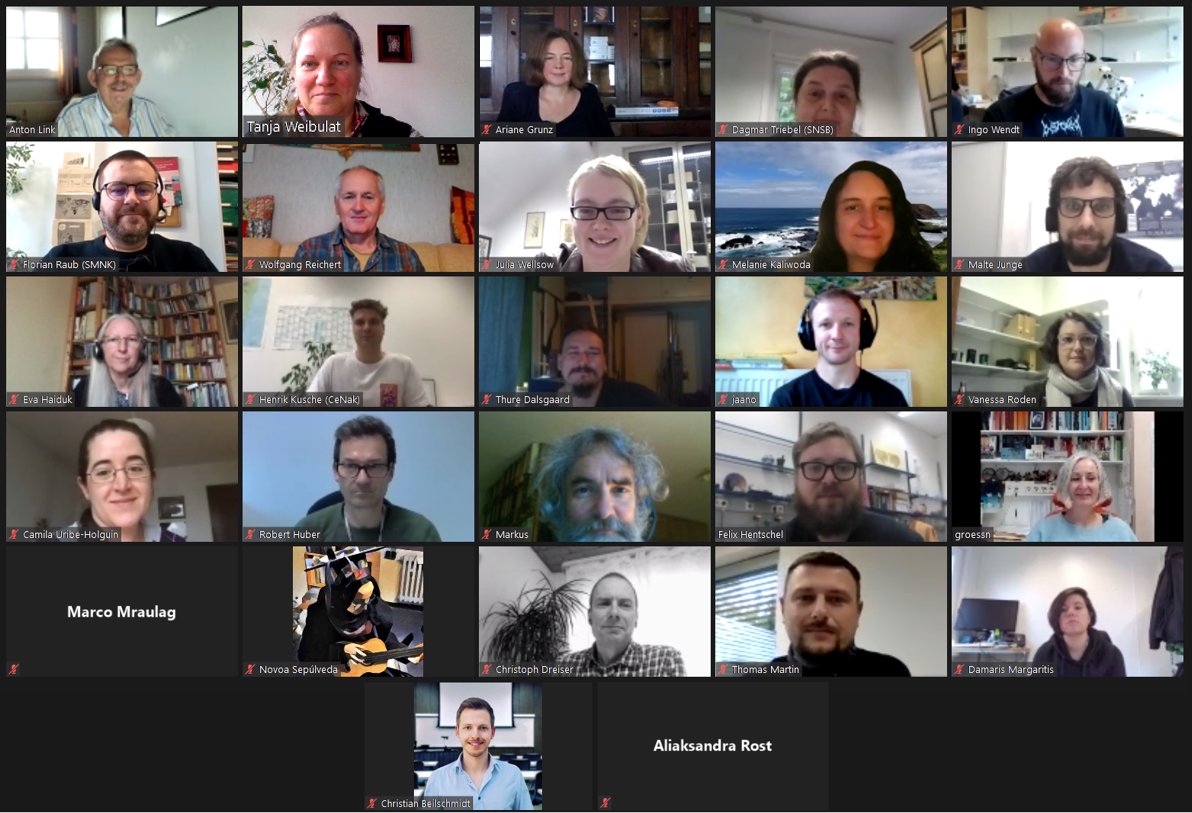 GFBio_eV's tweet photo. Happening now and for the first time online:
39. #DiversityWorkbench workshop demonstrating the software DiversityDescriptions
23 scientists + live demos + joint work with the #RDM tool
#ResearchData #DataQuality @SNSB_Aktuell https://t.co/SMNWYrm1Eh