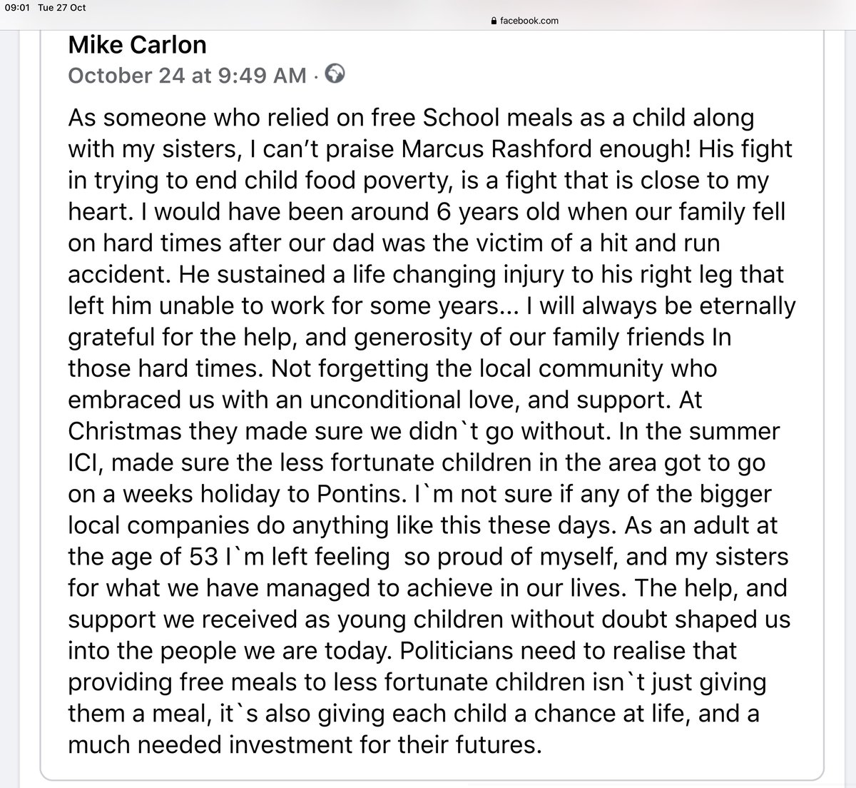 Full credit to Marcus Rashford ❤️ 
Please  read  how  free  school  meals  helped  me and  my  sisters.