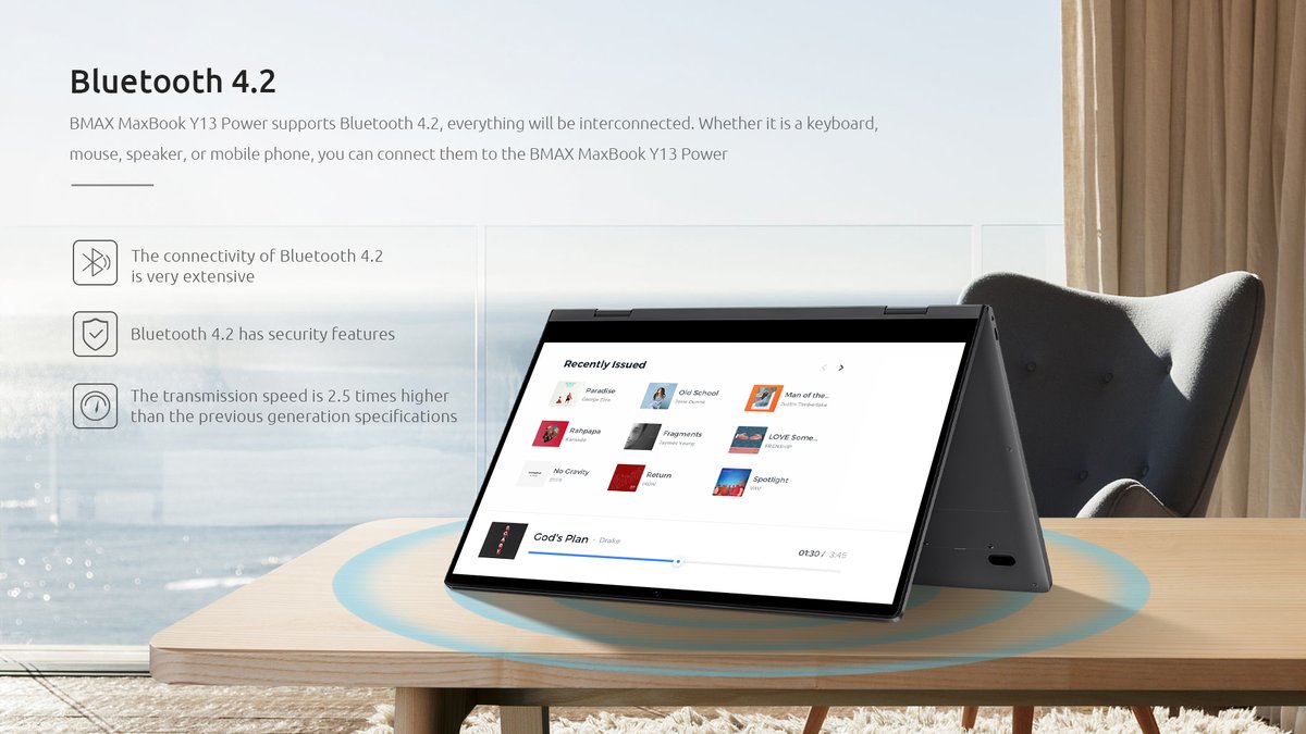 BMAXIT2's tweet photo. BMAX MaxBook Y13 Power supports Bluetooth 4.2, everything will be interconnected. Whether it is a keyboard, mouse, speaker, or mobile phone, you can connect them to the BMAX MaxBook Y13 Power.

#BMAX #MaxBook #Y13_Power https://t.co/xXAtozNd5u