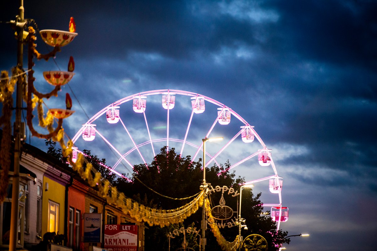 leicesterfest's tweet photo. #DiwaliLeicester celebrations will be very different this year but we're delighted to welcome back the #WheelofLight. The site is covid-secure with safety measures in place and only members of the same household or support bubble can share a cabin https://t.co/BUXnvfU3JQ https://t.co/hSpXdElxNv