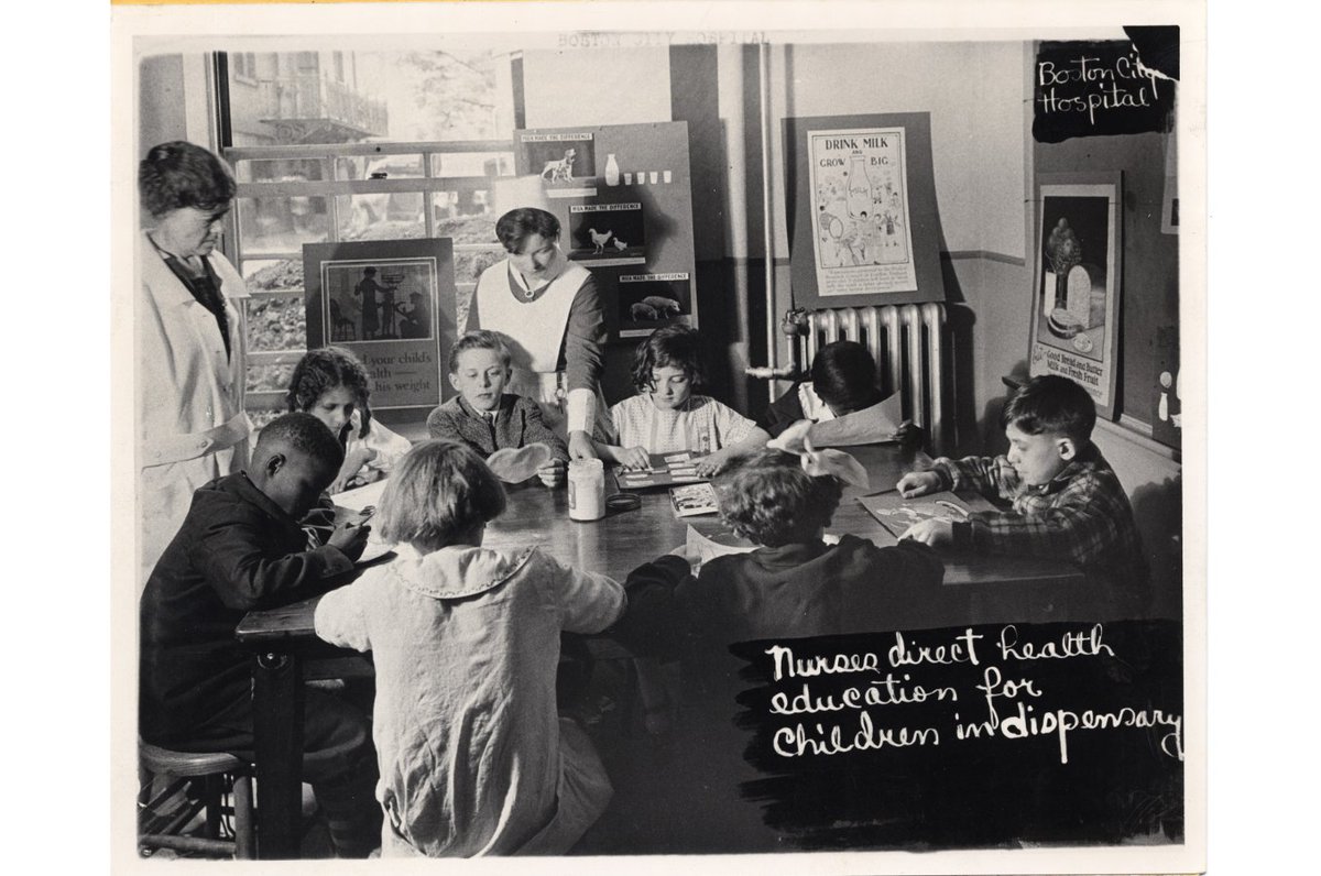 Boston also fought disease through health education, especially for its young people. This photo from the 1920s or '30s shows nurses at Boston City Hospital teaching young Bostonians about hygiene and disease prevention.