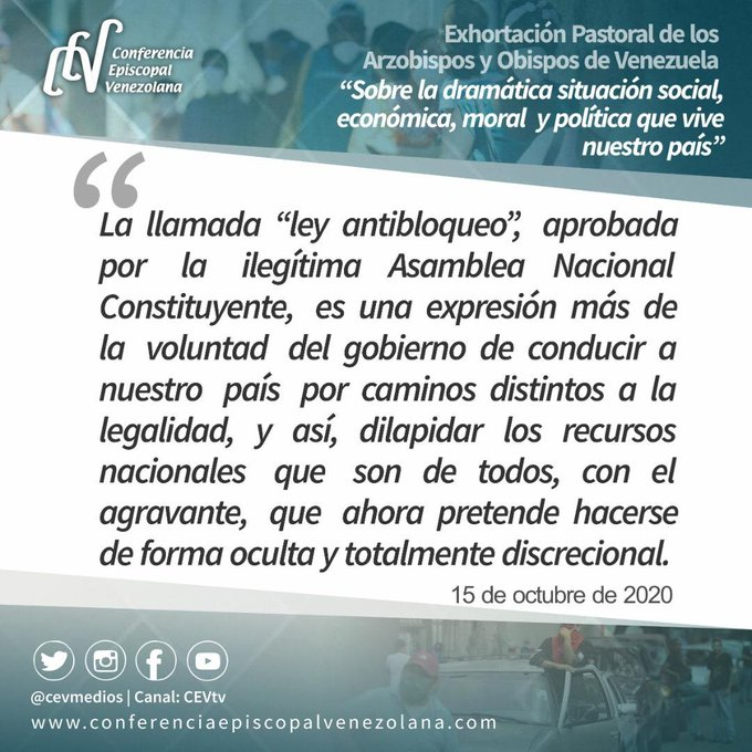 CEVmedios's tweet photo. #CEVNoticias Extractos de la Exhortación Pastoral "Sobre la dramática situación social, económica, moral y política que vive nuestro país" del 15 de octubre de 2020 https://t.co/vtef3H8wF7 https://t.co/Pgd77W9LVV