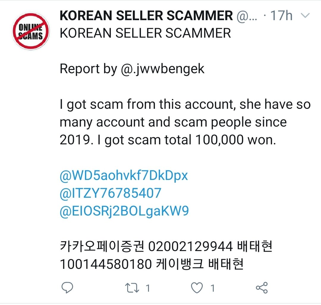  @polinlove  @happymoj dear both, we need your help. There is a scammer who have been specifically scamming money on twitter from foreigners and he told us before that korean laws and police will not be able to do anything to him so he have never been caught.