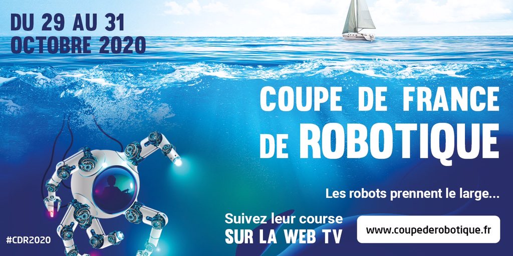 📢 Passionné.ée de sciences et de robotiques 🤖 RDV les 29, 30 et 31 octobre pour la Coupe de France de #Robotique #CDR2020 !  3 jours 100% robotique à La Roche-sur-Yon              Infos : coupederobotique.fr         cc <a href="/CoupeRobotique/">Coupe de France de Robotique</a> <a href="/PlaneteSciences/">Planète Sciences</a>