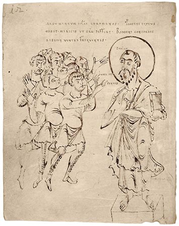 Or in this image from ca. 900 of Paul preaching to a mixed group of Jews and gentiles, the Jews' stubbornness is displayed via gesture and stance, not facial or physical features.