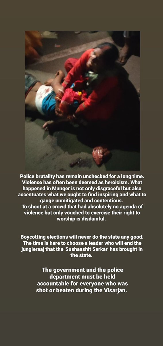 A boy who had dreams and aspirations died because we, as a population have always encouraged and applauded police brutality but this will not go unnoticed. #Munger_Police must be held accountable for their actions. #Munger #Mungerdanga #MUNGERMASSACRE #LipiSingh needs to answer.