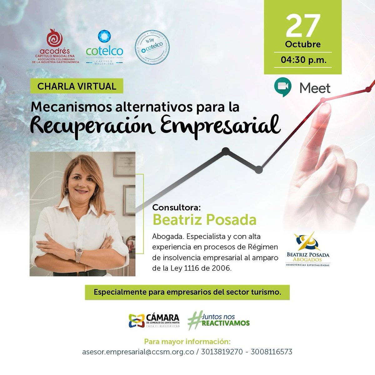 SiturMagdalena's tweet photo. Hoy, charla virtual Mecanismos alternativos para la Recuperación Empresarial

@cotelcomagdalena @camcomerciosm
@acodresmagdalena

Inscríbete en el siguiente link: https://t.co/QkpM9jYFbe https://t.co/skw7ccgV5F